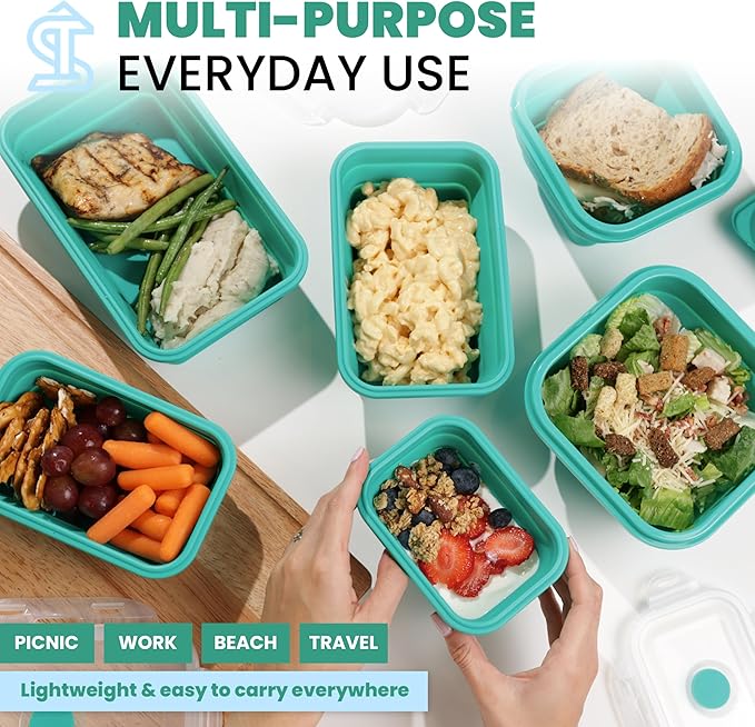 8PCS Collapsible Food Storage Containers With Lids - Camping Silicone Bowl, RV Kitchen Essentials Container, Non Plastic Meal Prep, Non Toxic Freezer Bowls, Travel Zip Top Reusable