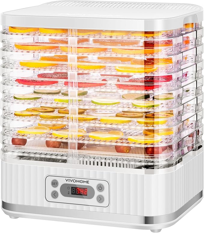 VIVOHOME Electric 8 Trays Food Dehydrator, 400W Hydrator Machine with 72H Digital Timer and Temperature Control for Fruit Vegetable Meat Jerky Herb Beef Mushroom, White