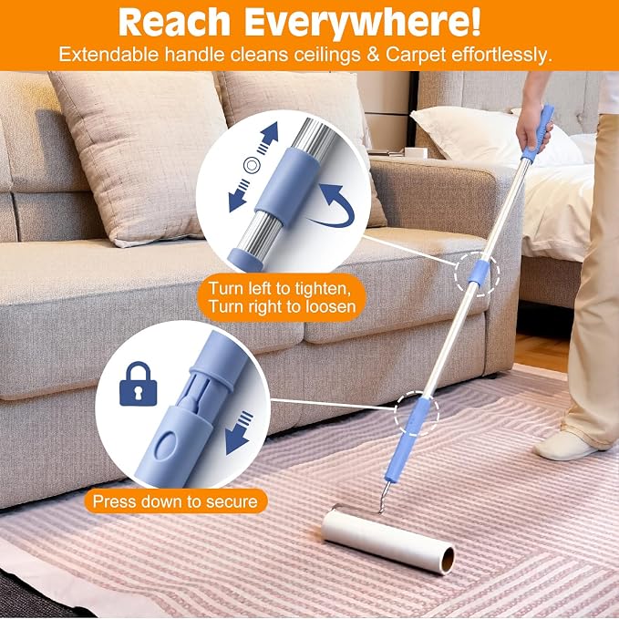 BEAH Large Lint Roller for Pet Hair Extra Sticky,9.45''Pet Hair Removal Tool Roller for Pet Dog Cat Hair (1 Roller+4 Long Rolls 1 Short roll)