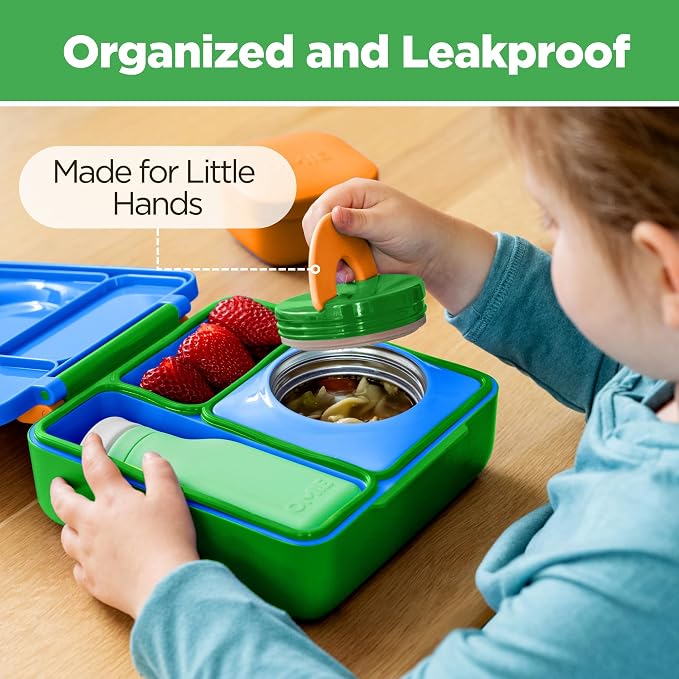 Omie OmieBox Kids Insulated Leakproof Bento Lunch Box with Food Jar (Monster Blue)