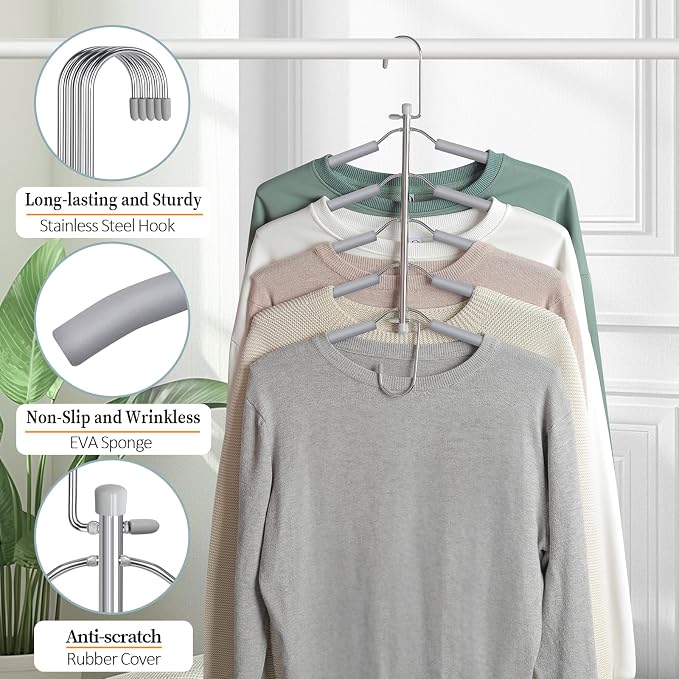 Clothes Hangers Space Saving Shirt Hangers, Non Slip Multi Shirt Organizer for Closet with Foam Padded Closet Organizers and Storage for T Shirt Short Dress Sweater Blouse Hoodie Coat Grey 4 Pack