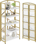 No Assembly,Gold Folding Bookshelf 5 Tiers, Vintage Storage Rack,Brown&Gold | Bookcase Vintage Multifunctional Plant Flower Stand, Storage Shelves Organizer for Home Office,Living Room,Dorm