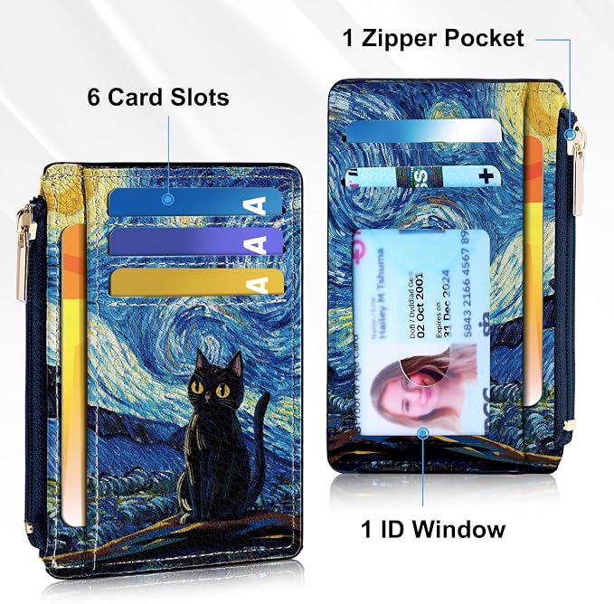 Tipmile Womens Credit Card Holder Wallet, Small Slim RFID Blocking Sleeve | Mini Tiny Cute ID Case, Minimalist Zipper Pocket Wallet, Thin Coin Purse, Mothers Gift