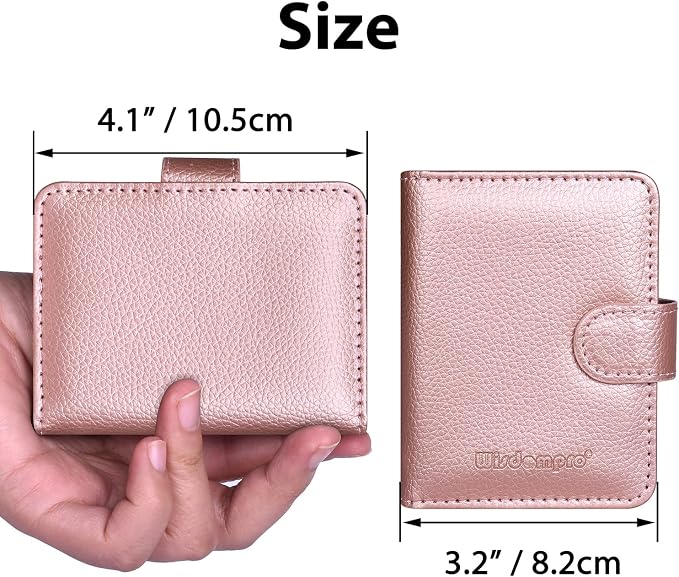 Wisdompro Slim PU Leather Credit Card Holder, Vertical Rose Gold | RFID Blocking Wallet Debit Card Protector, Organizer Case, Card Case, 20 Card & 7 Memory Card Slots, with Magnetic Closure