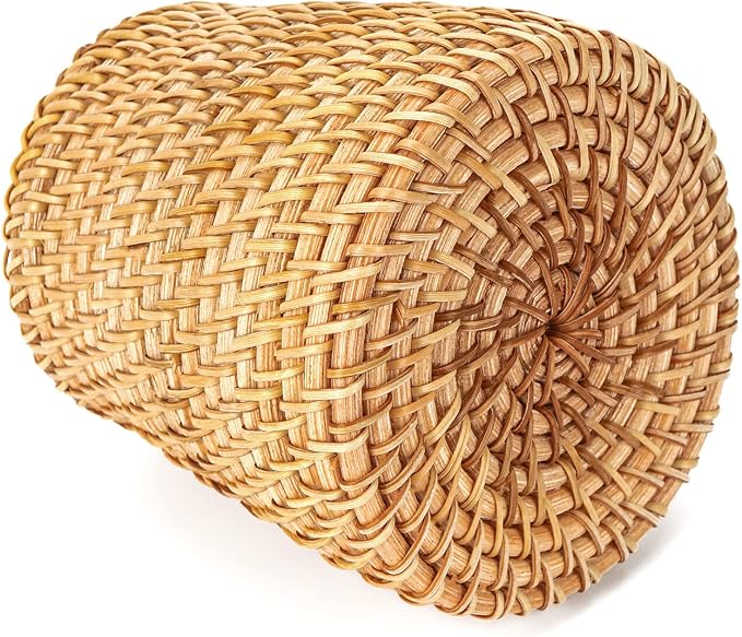 Wicker Rattan Pencil Holder, Handwoven Natural Rattan Pen Cup Organizer, Natural Brown Desk Accessory for Office/Vanity/Kitchen, 1-Pack