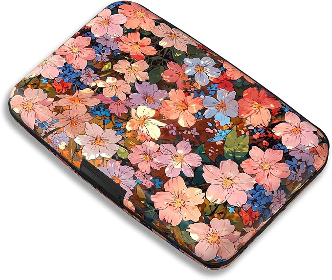 Maicican RFID Blocking Aluminum Credit Card Holder | Slim Metal Wallet for Women & Men, Business Card Case for Travel, Fits Front Pocket, Card holder wallet - Colorful flowers