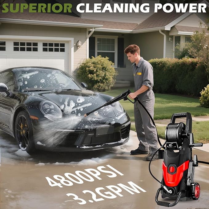 High Pressure Power Washer with 4 Quick Connect Nozzles （Portable Cleaning Machine）（Foam Cannon - Filter - Inlet Hose）（Cars/Fences/Driveways/Home/Patios）