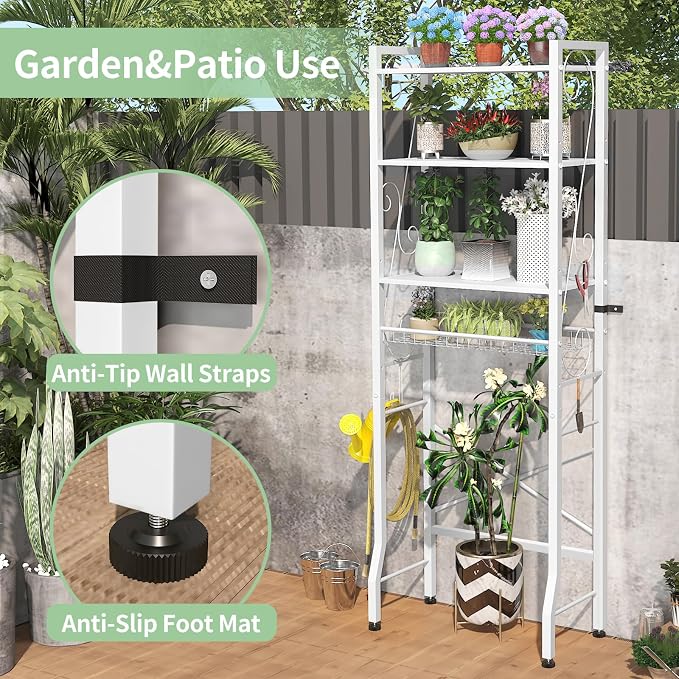 Over-The-Toilet Storage Rack 4-Tier,Bathroom Organizer Shelf Over Toilet,Adjustable Wooden Shelves and Basket,Freestanding Above Toilet Shelve,Space Saver for Rooms(White Rack-White Shelves)