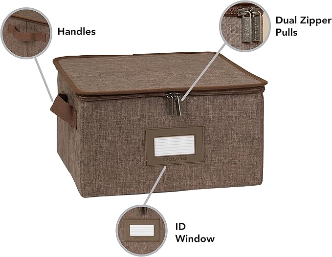 Covermates Keepsakes Zip-Top Storage Box Set, 3 Pack Heavy Duty Polyester Organizer Bins, Stackable Design, ID Window, Reinforced Handles, Closet Home Storage, Brown Heather