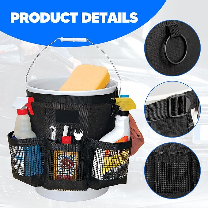 Multi Purpose Car Bucket Wash Tool Organizer Container, Fishing Storage Bag for 5 Gallon Bucket Hiking Camping Cooking Cleaning Garden Fishing Tools Supplier Bag Only