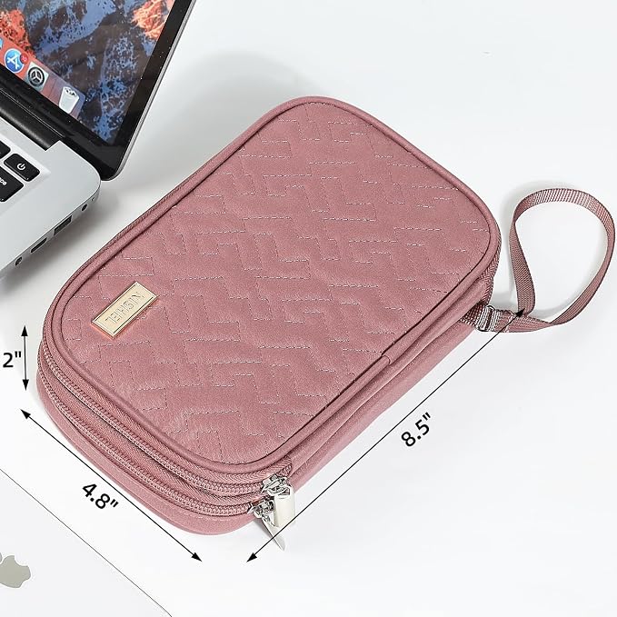NISHEL Electronics Travel Organizer Cord Case, Charger Cable Tech Bag | Double-layer bag keeps chargers, cables, flash drive, and small tech essentials organized for trip, Medium, Rose-wood Pink