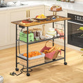 Kitchen Island with Power Outlet, Rolling Kitchen Cart with 6 Hooks and Protective Shelf, Microwave Stand on Lockable Wheels, Bakers Rack Coffee Bar for Dining, Living Room, Outdoor, Metal Frame