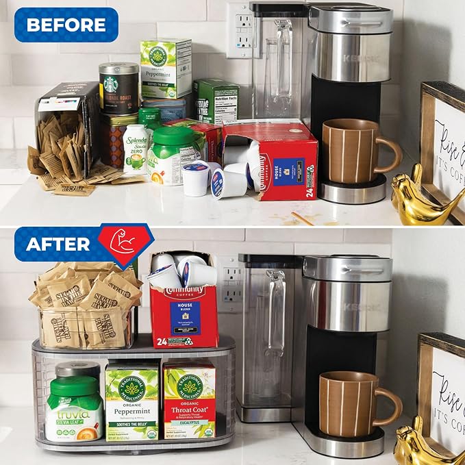 Mighty Susan 2-Tier Lazy Susan Pantry Organizer – Steel Reinforced Turntable for Kitchen Cabinets & Pantry Storage – Heavy-Duty Can Organizer Holds Up to 30 lbs – Rotates 360° – Includes 2 Bonus Bins
