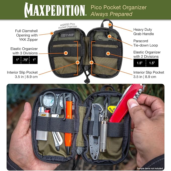 MAXPEDITION Pico Pocket Organizer, Ultra Compact EDC Gear Pouch, Tactical Utility Pouch for Everyday Carry, Tools, Gadgets, Outdoor First-Aid Kit, Survival