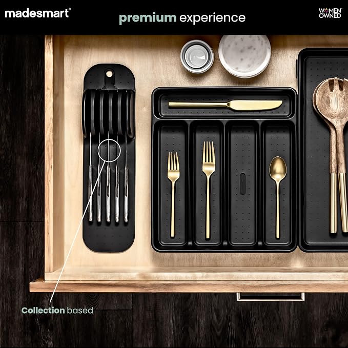 madesmart Classic Knife Mat for 11 Knives with Soft Grip Base, Carbon