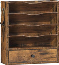 HOOBRO Wall File Organizer, Mail Organizer Wall Mounted, Wooden Literature Organizer, Construction Paper Organizer with Drawer Storage and 2 Hooks, for Office, Classroom, Home, Rustic Brown FG14WF01