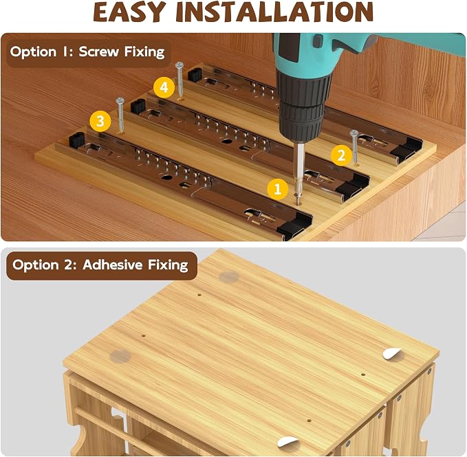 Jolitac Bamboo Pull Out Spice Rack for Cabinet, Slide Out Drawers | Space-Saving, Vertical Organization, Easy to Install, 2.3" Wide, 4 Drawers(1.85" Wide), 2-Tier