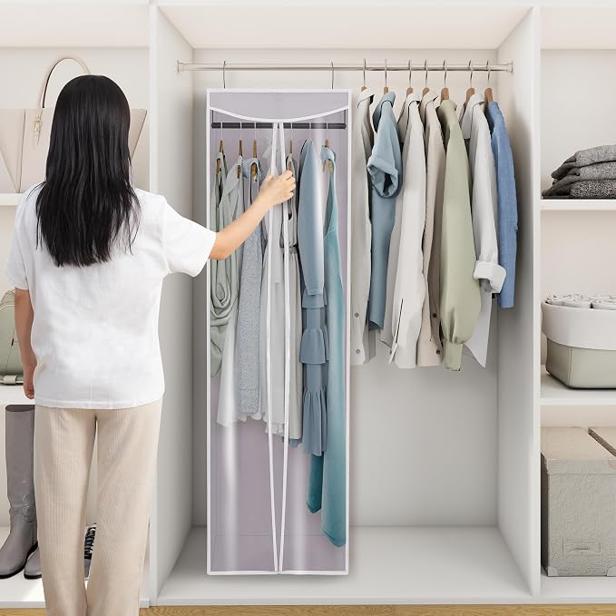 Garment Bags for Hanging Clothes Storage, Long Garment Cover with Zippered Clear Window for Closet Wardrobe Clothes Rack Organizer, Hanging Garment Bags for Dresses, Suits, 1 Pack, Gray