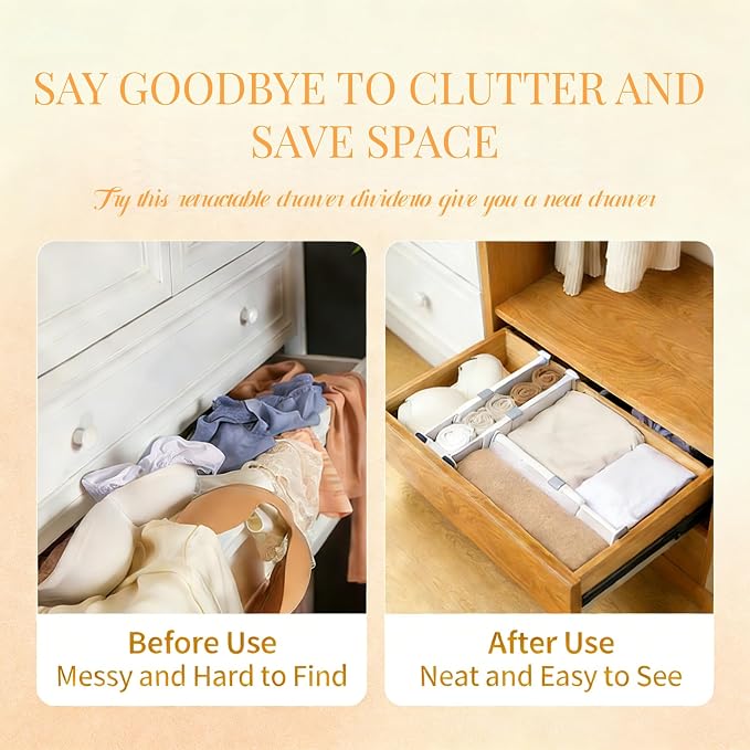 Adjustable Drawer Dividers with Matching Inserts, Expandable Drawer Organizers 3.94" High, 10.83-17.3" Length, for Clothing Kitchen Office (2 Dividers with 2 Matching Inserts)