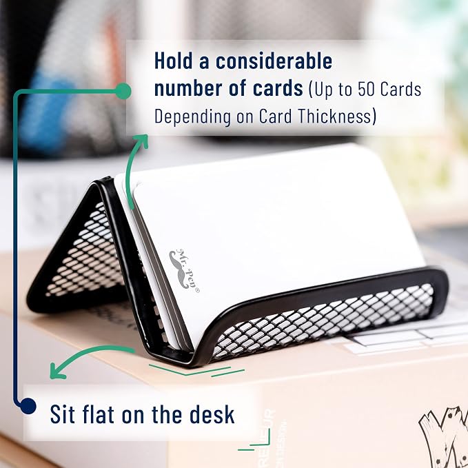 Mr. Pen- Metal Mesh Business Card Holders, 3 Pack, Black | Durable Stainless Steel Card Stand for Desk, Office, and Business Use, Straight, Flat and Smooth Design