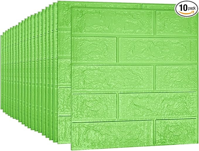 3D Wall Panels, 29 sq.feet Coverage, Printable Wallpaper Sticker with Self-Adhesive Waterproof Brick PE Foam Wall Panels Peel and Stick for Interior Wall Decor, Home Decoration 20 PCS Green
