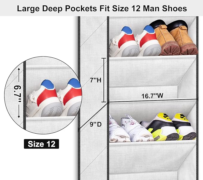 SLEEPING LAMB Over The Door Shoe Organizer for Closet with Large Deep Pockets, Narrow Shoe Rack for Door Hanging Boots Storage, White