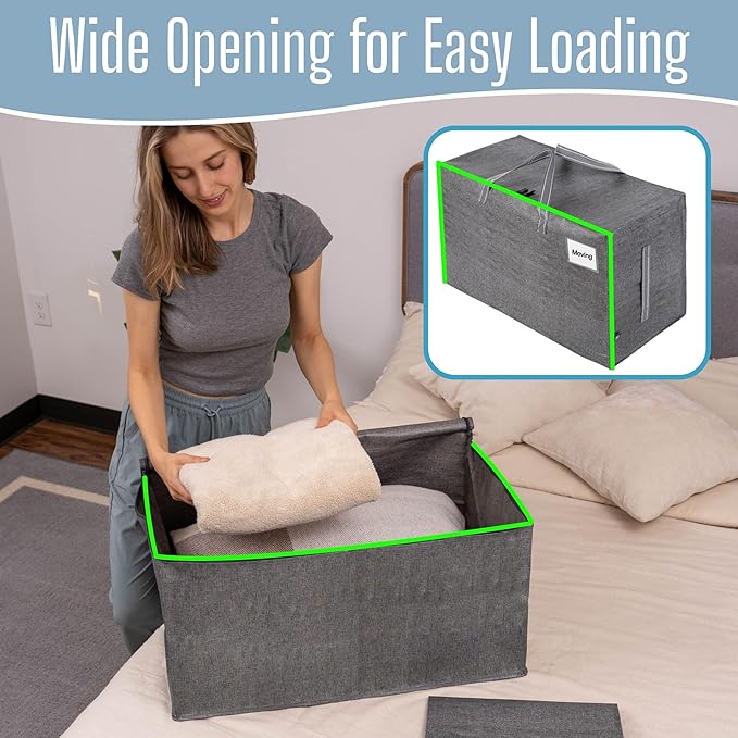 VENO 4 Pack Extra Large Heavy Duty Moving Bags with Wide Opening & Reinforced Handles, Reusable Storage Tote Bags with Strong Zippers for Clothes, College Dorm Essentials & Moving Supplies