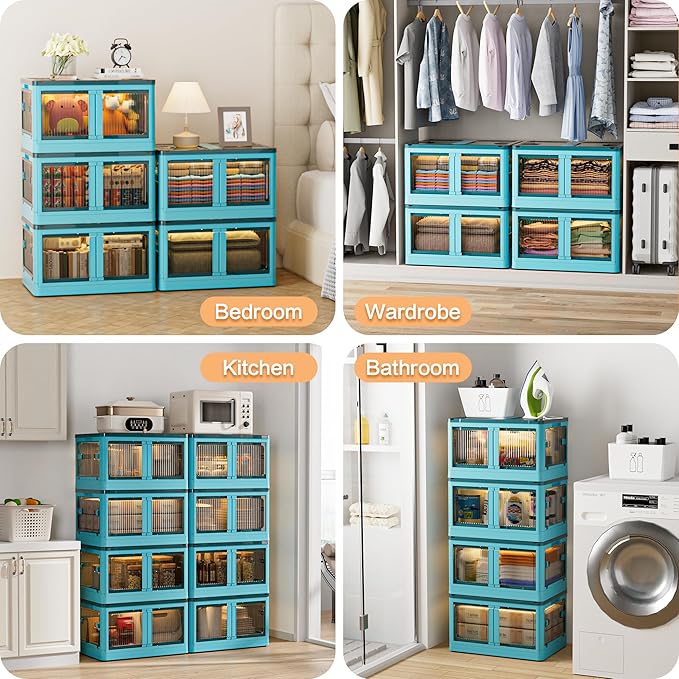 148QT Large Storage Bins with Lids, 36.9 Gal Plastic Stackable Storage Bins with Doors & Wheels, 5-Open Ways Collapsible Storage Bins for Closet Organizers and Storage-Room Office Livingroom Dorm