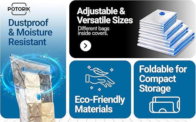 Vacuum Storage Bags, 20 Pack (4 Jumbo/4 Large/4 Medium/4 Small/4 Roll) – Space Saver Compression Bags for Clothes, Comforters & Blankets – Durable Double-Seal Vacuum Bags with Hand Pump