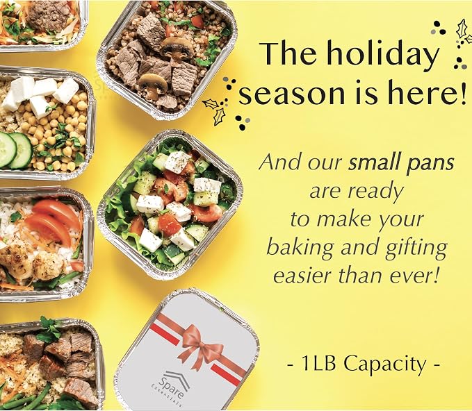 55 Pack - Aluminum Pan/Containers with Lids/Foil Containers/Aluminum Pans with Lids/Take Out Containers/Disposable Pans/Aluminum Foil Food Containers/Freezer Meals containers (1 LB)