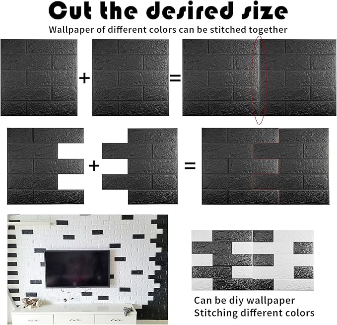 40 PCS Black 3D Wall Panels, 58 sq.feet Coverage Printable Wallpaper Sticker with Self-Adhesive Waterproof Brick PE Foam Wall Panels Peel and Stick for Interior Wall Decor, Home Decoration