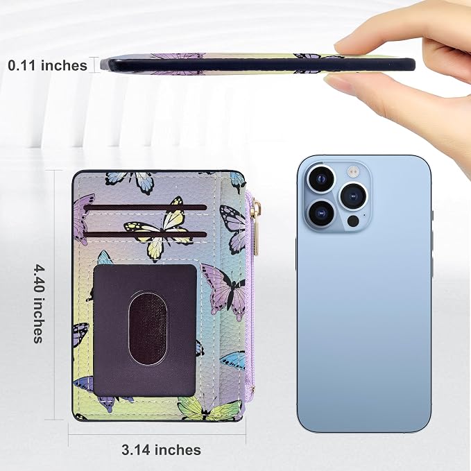 Tipmile Womens Credit Card Holder Wallet, Small Slim RFID Blocking Sleeve | Mini Tiny Cute ID Case, Minimalist Zipper Pocket Wallet, Thin Coin Purse, Mothers Gift