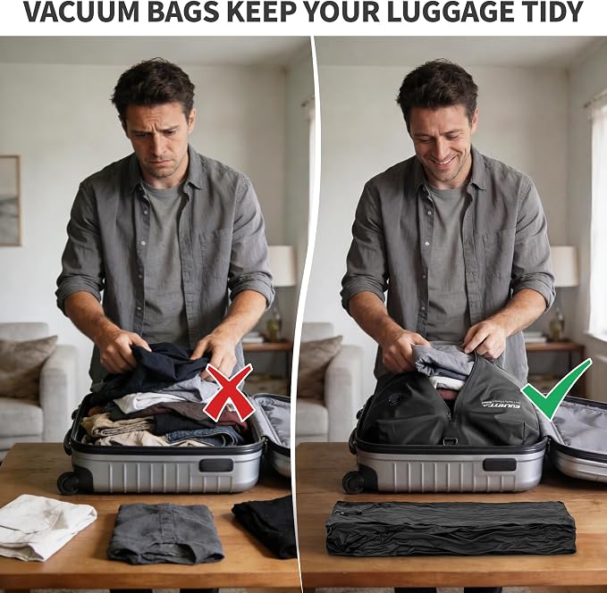 EULANT Travel Vacuum Bags,IPX8 Waterproof Vacuum Compression Bag | Vacuum Bags for Travel Carry-On Suitcase & Travel Backpack,Space Saver Bags Packing Organizers