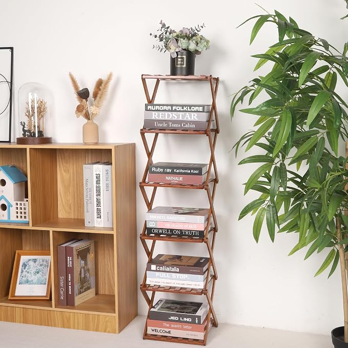 Bamboo Shoe Rack 6 Tier Foldable Shoe Rack for Entryway | Narrow Vertical Shoe Organizer Free Standing Shelf, Multifunctional Slim Storage for Bedrooms Living Room Corner