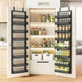 Narrow Over the Door Pantry Organizer - 8 Tiers Height Adjustable Pantry Organizers and Storage with Dense Mesh Baskets, Metal Spice Rack for Kitchen Bathroom (Black, 12.2"W x 4.6"D x 69.1"H)