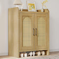 Mericonia Shoe Cabinet Storage for Entryway, Natural Rattan Shoe Storage Cabinet, Wooden Shoe Rack Cabinet, Farmhouse Boho Wood Shoe Organizer Cabinet for Hallway
