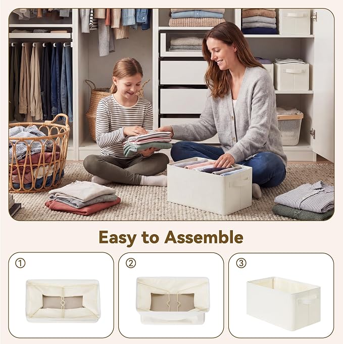 GRANNY SAYS Storage Bins for Closet, Linen Closet Organizers and Storage Baskets with Metal Frame, Shelf Storage Bins for Organizing Living Room, Bedroom Wardrobe, Foldable, Sturdy, Beige, 2-Pack