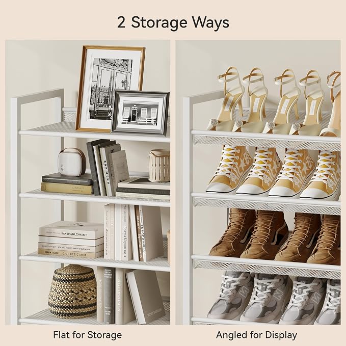 Nunsino Shoe Rack,10 Tier Metal Shoe Organizer,Max Holds 50 Pairs,Heavy Duty Shoes Shelf for Garage, Entryway, Closet,White