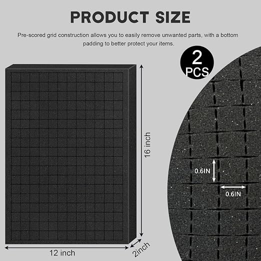 Pick and Pluck Foam Sheets, 2Pcs 16 x 12 x 2 Inch Pick Apart Foam Inserts for Camera Storage, Crafts, Tool Box, Storage Drawer