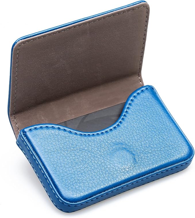 RFID Blocking Wallet - Minimalist Leather Business Credit Card Holder with Magnetic, Blue, Small