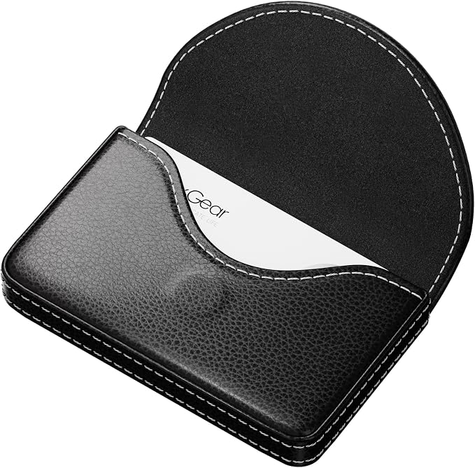 MaxGear Business Card Holder Case, PU Leather Business Card Case, Black | Pocket Name Card Holder Wallet for Purse, Portable Business Card Carrier with Magnetic Closure, Slim Stylish Men Women Gift