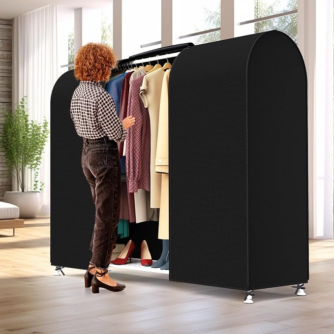 Zilink Garment Rack Cover Large Garment Bags Protector 72 in, Black | Dustproof, Breathable, 2 Durable Zippers, Clothes Rack Cover, Cothing Rack with Cover for Garment Rack (Rack Not Included)