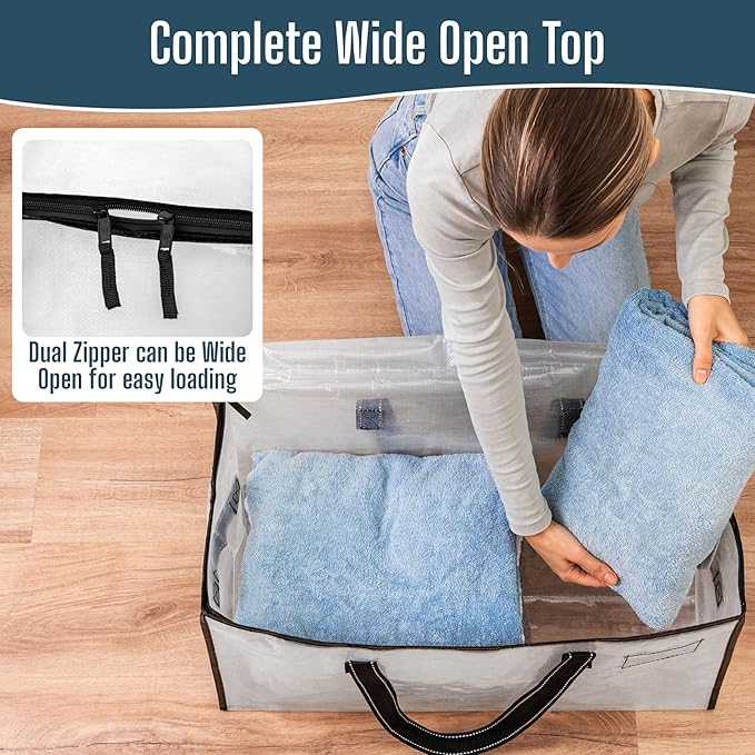 VENO 2 Pack Heavy Duty Moving Bags, Clear Storage Bags for Clothes and Comforters, College Dorm Essentials Packing Supplies, Foldable Boxes Alternative (Clear, 2 Pack)