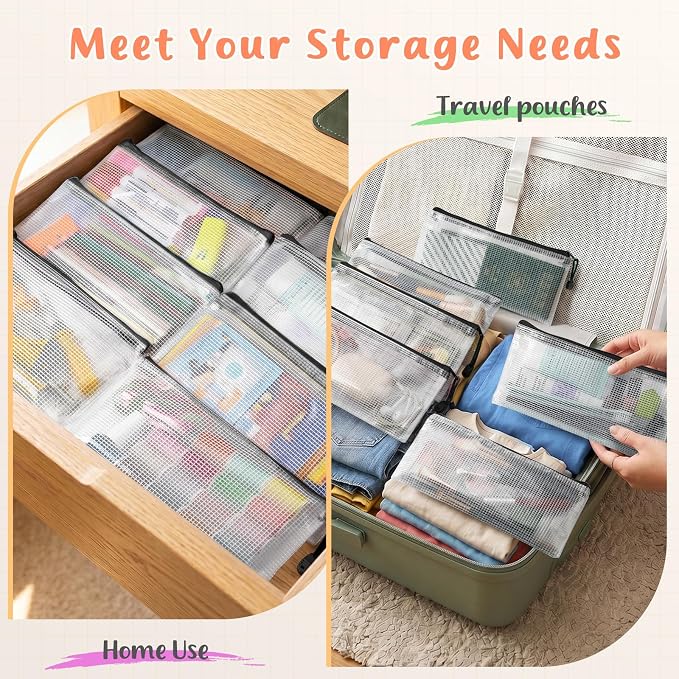 Smarpau Pencil Pouch 24PCS, 9.3" x 4.7" Mesh Zipper Pouches for Organizing, Bill Size Waterproof Zipper Pencil Bags for Travel, Office, Home Storage, Black