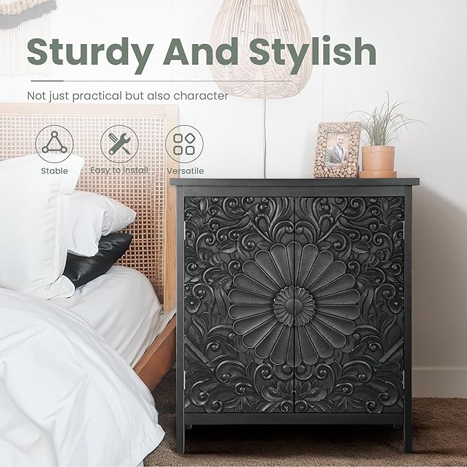 PHI VILLA Black Accent Cabinet with Doors, Small Buffet Sideboard Storage Cabinet, Entryway Cabinets