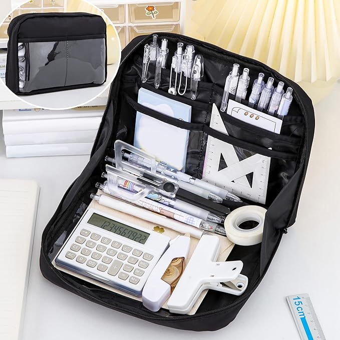 Ristpal 56 PCS Aesthetic School Supplies with Large Pencil Case, 24 Double Brush Marker Pens, 5 Black Ink Gel Pens, 6 Macaron Pencils, 4 Sharpeners, Sticky Notes, Ruler, Erasers, Stationery Gift