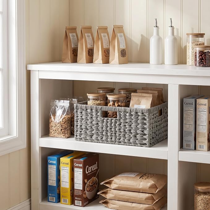 GRANNY SAYS Large Wicker Basket for Storage, Waterproof Basket for Shelves, Storage Basket with Handles, Grey Basket for Storage, 1-Pack
