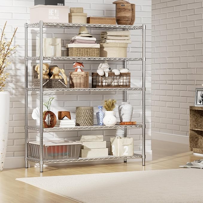 ROOMTEC 5-Tier Wire Shelving Unit,45" W*20" D*72" H,Max Load 2000LBS | Heavy Duty Garage Shelving, Adjustable Storage Shelves, Metal Shelf Rack for Kitchen, Laundry, Pantry, Warehouse, Basement