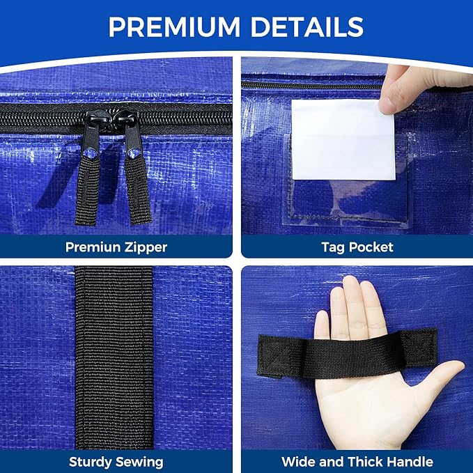BAGAIL Heavy Duty Moving Bags with Strong Handle, Extra Large Moving Boxes, Storage Tote for Clothes, College Moving Supplies(Dark Blue, 8 Pack)