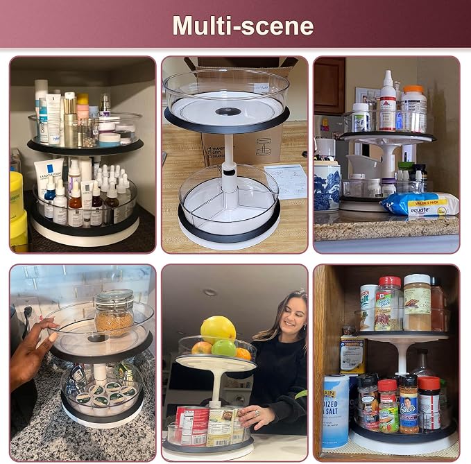 Ynelyase Lazy Susan Medicine Bottle Organizer for Cabinet 2 Tier Clear | 11 Inch Large Turntable for Bathroom Countertop and Pantry